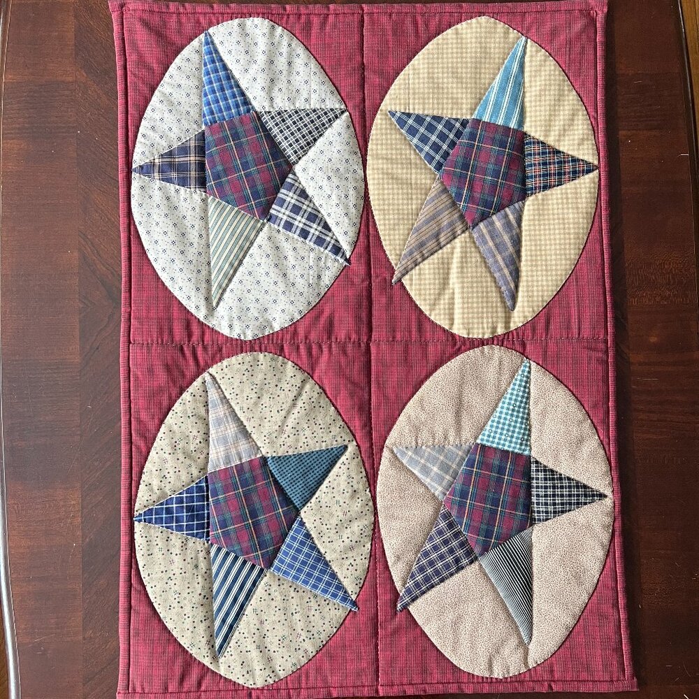 Handstitched Hand-Quilted Patchwork Primitive Colonial Star Quilt Table Topper